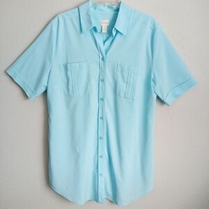 Chicos Aqua Silky Soft Button Up Blouse Top Size 2 (Large )